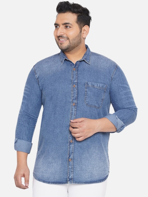 

John Pride Men Blue Faded Plus Size Casual Shirt