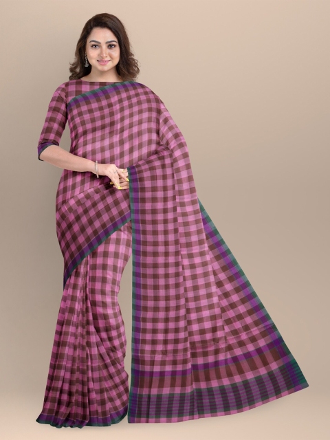 

APCO Pink & Burgundy Checked Pure Cotton Saree