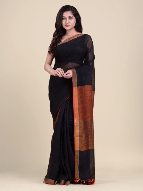 

Charukriti Black & Red Zari Pure Linen Saree