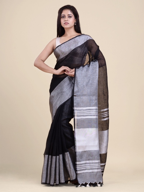 

Charukriti Black & Silver-Coloured Zari Pure Linen Saree