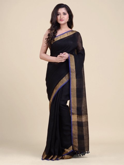 

Charukriti Black & Blue Zari Pure Linen Saree