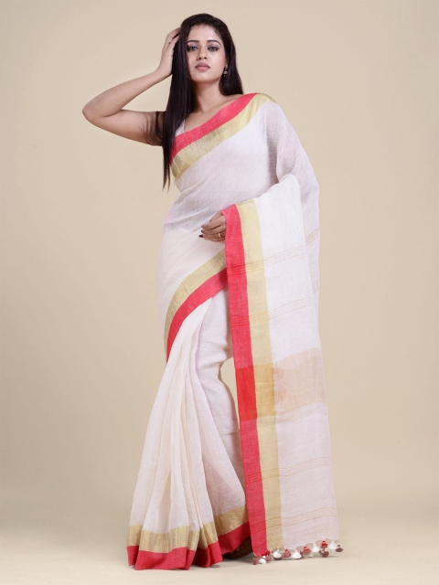 

Charukriti White & Red Pure Linen Saree