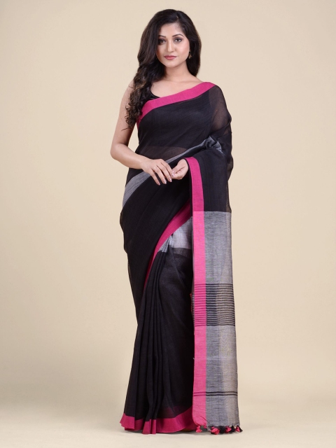 

Charukriti Black & Fuchsia Pure Linen Saree