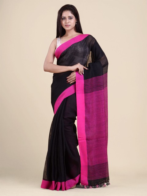 

Charukriti Black & Magenta Pure Linen Saree