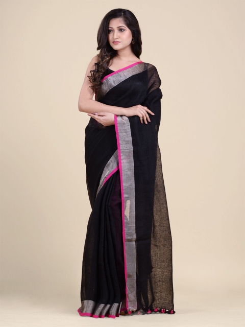

Charukriti Black & Magenta Zari Pure Linen Saree