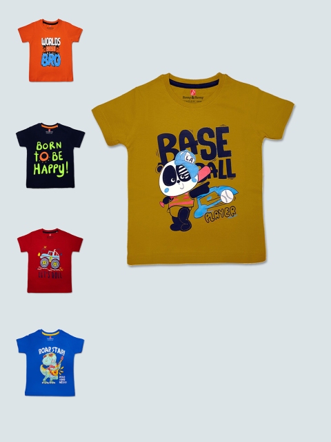 

Benny n Bunny Boys Multicoloured 5 Printed Pure Cotton Applique T-shirt, Multi