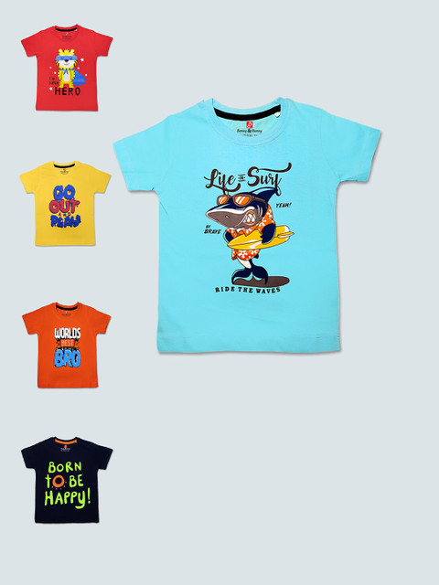 

Benny n Bunny Boys Multicoloured Pack of 5 Printed T-shirt, Multi