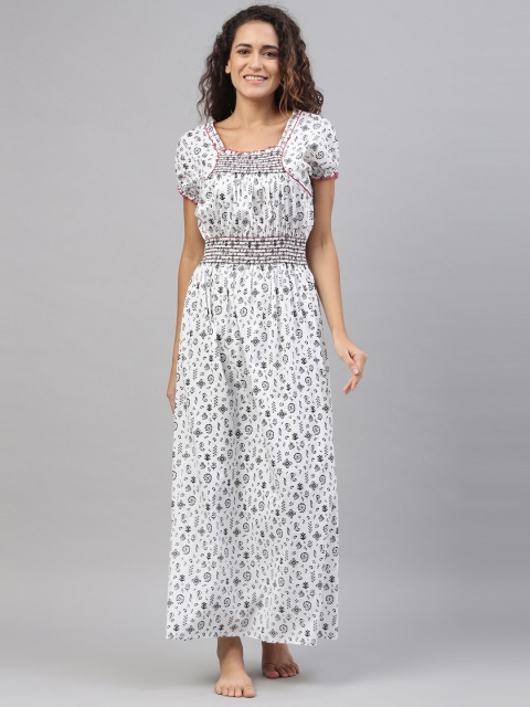 

TRUNDZ White Printed Organic Cotton Maxi Nightdress