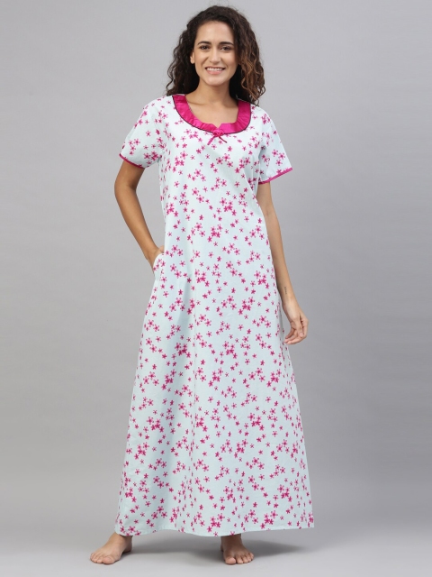 

TRUNDZ White Printed Maxi Nightdress