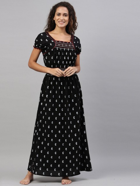 

TRUNDZ Black Printed Organic Cotton Maxi Nightdress