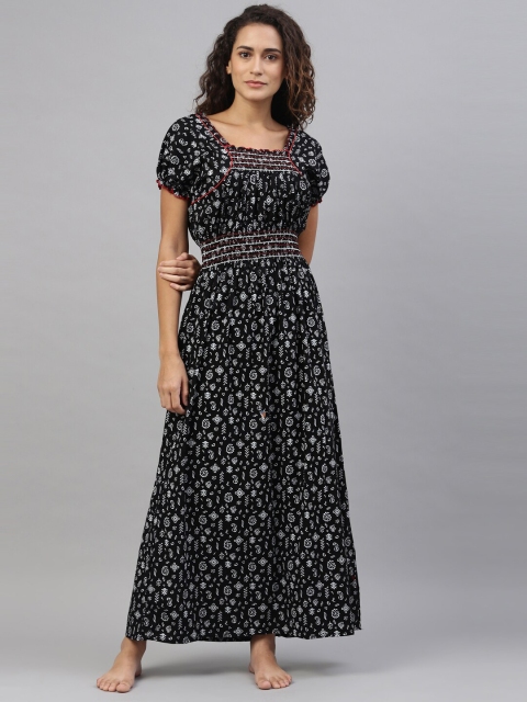 

TRUNDZ Black Printed Organic Cotton Maxi Nightdress