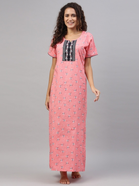 

TRUNDZ Pink Printed Cotton Maxi Nightdress
