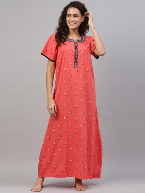 

TRUNDZ Women Orange Printed Organic Cotton Maxi Nightdress