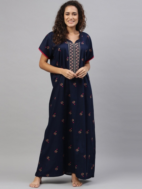 

TRUNDZ Navy Blue & Pink Printed Organic Cotton Maxi Nightdress