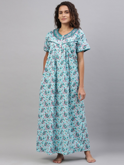 

TRUNDZ Blue Printed Maxi Nightdress