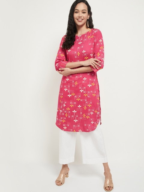 max Women Fuchsia Floral Printed Thread Work Pathani Kurta