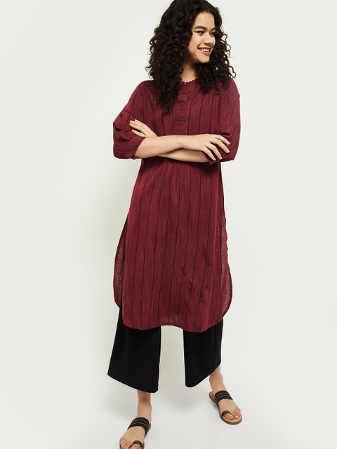 

max Women Maroon Striped Pathani Kurta