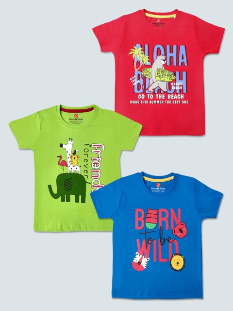 

Benny n Bunny Boys Pack of 3 Multicoloured Printed Pure Cotton T-shirts, Multi