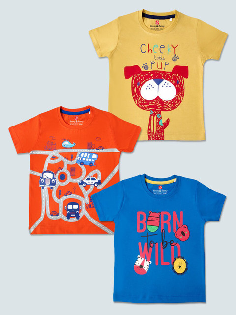 

Benny n Bunny Boys Pack of 3 Printed Pure Cotton T-shirt, Orange