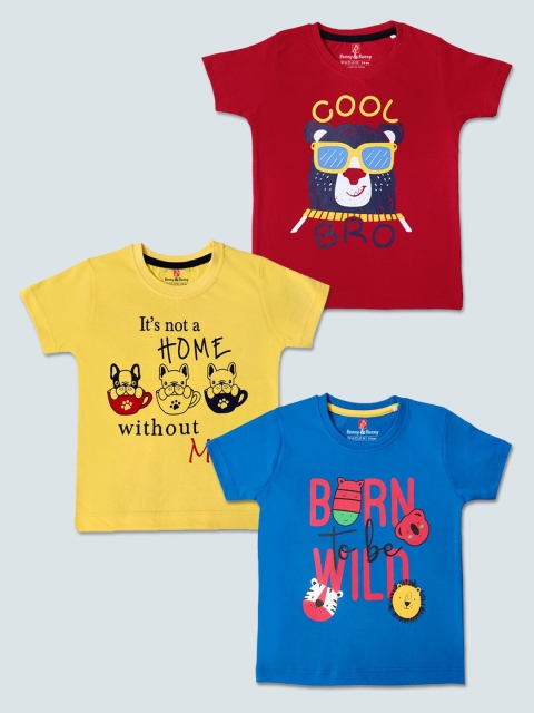 

Benny n Bunny Boys Multicoloured 3 Printed Pure Cotton Applique T-shirt, Multi