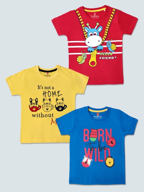 

Benny n Bunny Boys Pack of 3 Multicoloured Printed Pure Cotton T-shirts, Multi