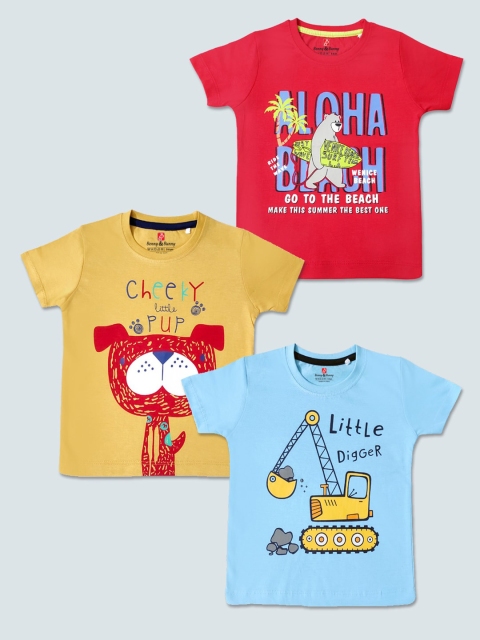 

Benny n Bunny Boys Set of 3 Printed Pure Cotton T-shirt, Red