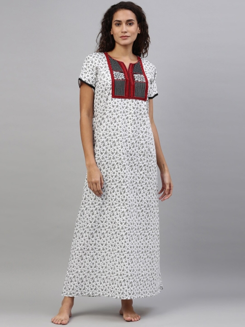 

TRUNDZ White Printed Maxi Nightdress