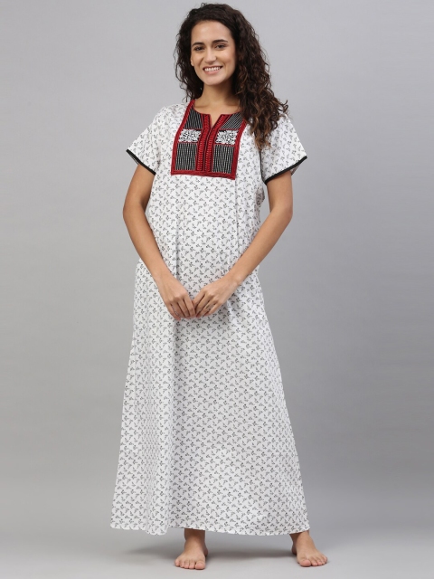 

TRUNDZ Woman White Printed Organic Cotton Maxi Nightdress