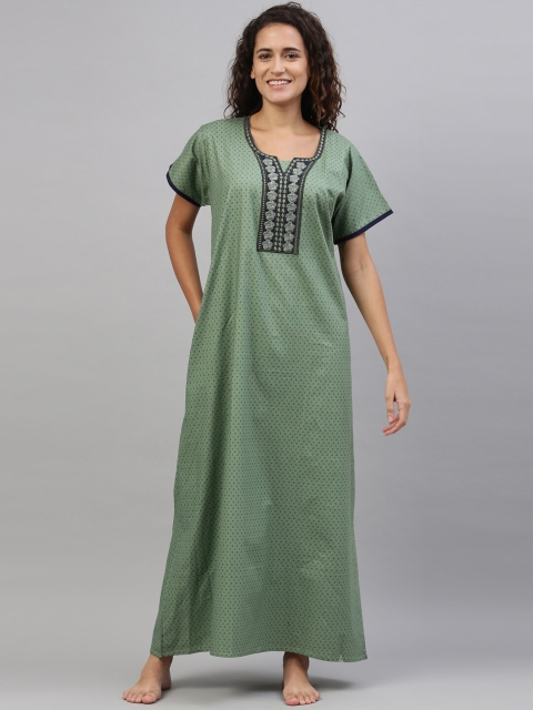 

TRUNDZ Green & Black Printed Organic Cotton Maxi Nightdress