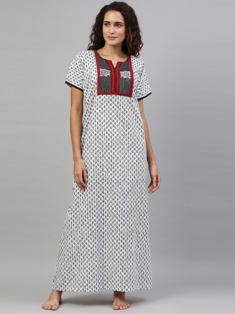

TRUNDZ White Printed Organic Cotton Maxi Nightdress