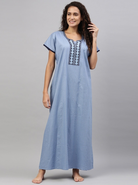 

TRUNDZ Blue Printed Maxi Organic Cotton Nightdress