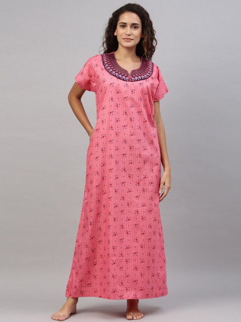 

TRUNDZ Pink Printed Organic Cotton Maxi Nightdress