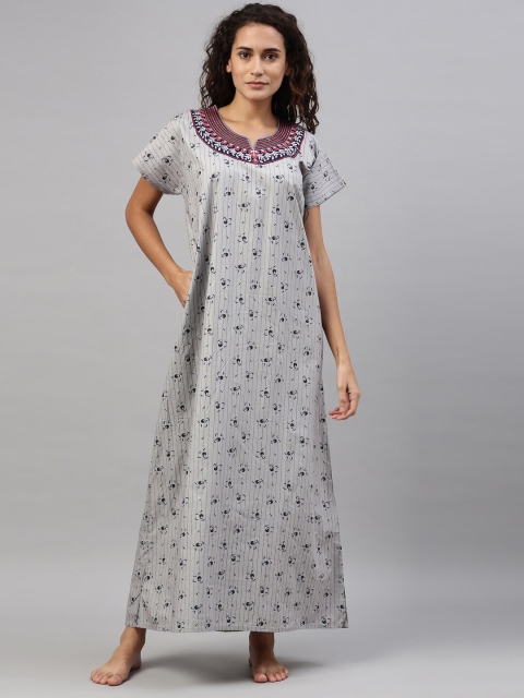 

TRUNDZ Grey Printed Maxi Nightdress