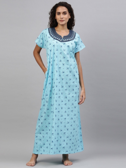 

TRUNDZ Blue Printed Maxi Organic Cotton Nightdress