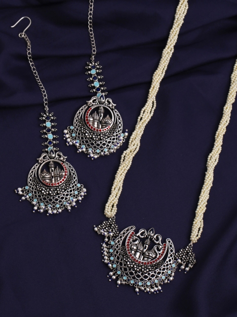 

Studio Voylla Silver-Plated Arabian Nights Crescent Moon Oxidized Jewellery Set