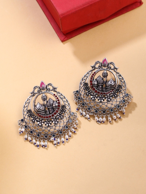 

Studio Voylla Silver-Toned Arabian Nights Antique Jhumka Earrings