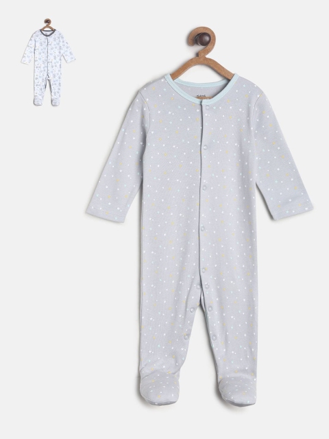 

MINI KLUB Infants Boys Grey & White Pack Of 2 Pure Cotton Sleepsuits