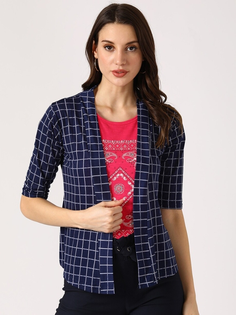 

V2 Value & Variety Women Blue & White Checked Shrug