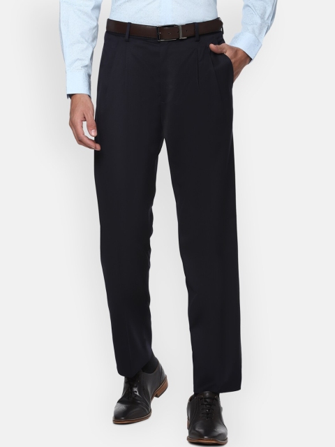 

Louis Philippe Permapress Men Navy Blue Pleated Trousers