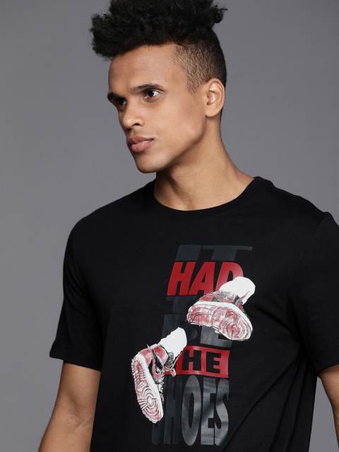 

Nike Men Black & Red Typography Printed Pure Cotton Round Neck T-shirt