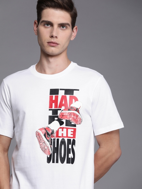 

Nike Men White Easy Relaxed Fit Michael Jordan THE SHOES Printed Pure Cotton T-shirt