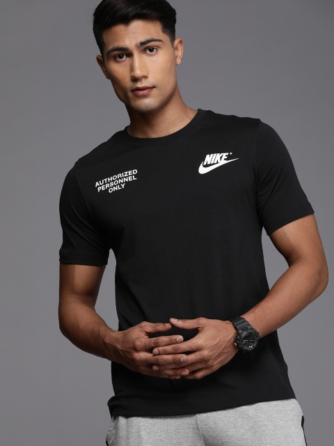 

Nike Men Black Typography Printed Pure Cotton Sports T-shirt