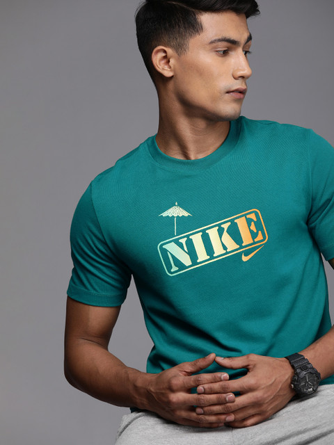 

Nike Men Teal Typography Printed Training T-shirt