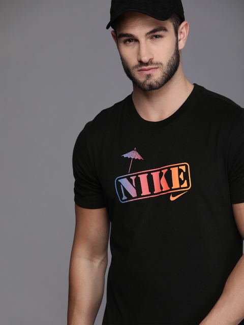 

Nike Men Black Typography Printed Training Sports T-shirt