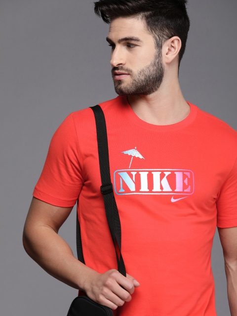 

Nike Men Orange Brand Logo Printed Dri-FIT Men's Training T-Shirt