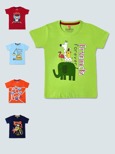 

Benny n Bunny Boys Multicoloured 5 Printed Pure Cotton Applique T-shirt, Multi