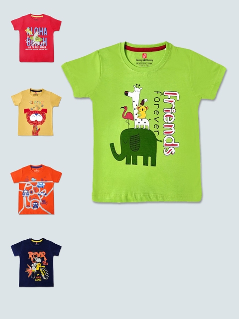 

Benny n Bunny Boys Multicoloured 5 Pure Cotton Pockets T-shirt, Multi