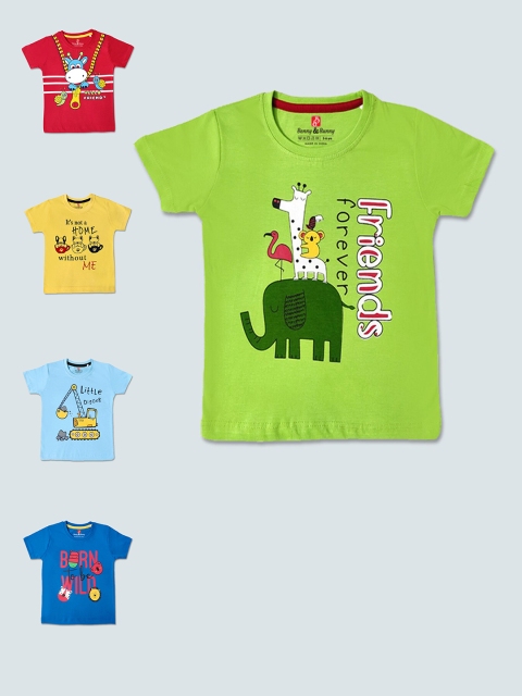 

Benny n Bunny Boys Pack of 5 Printed Pure Cotton T-shirt, Multi