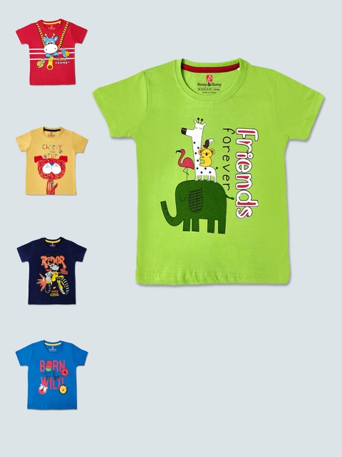 

Benny n Bunny Boys Multicoloured 5 Printed Pure Cotton Applique T-shirt, Multi