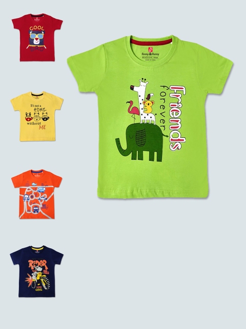 

Benny n Bunny Boys Multicoloured 5 Printed Pure Cotton Applique T-shirt, Multi